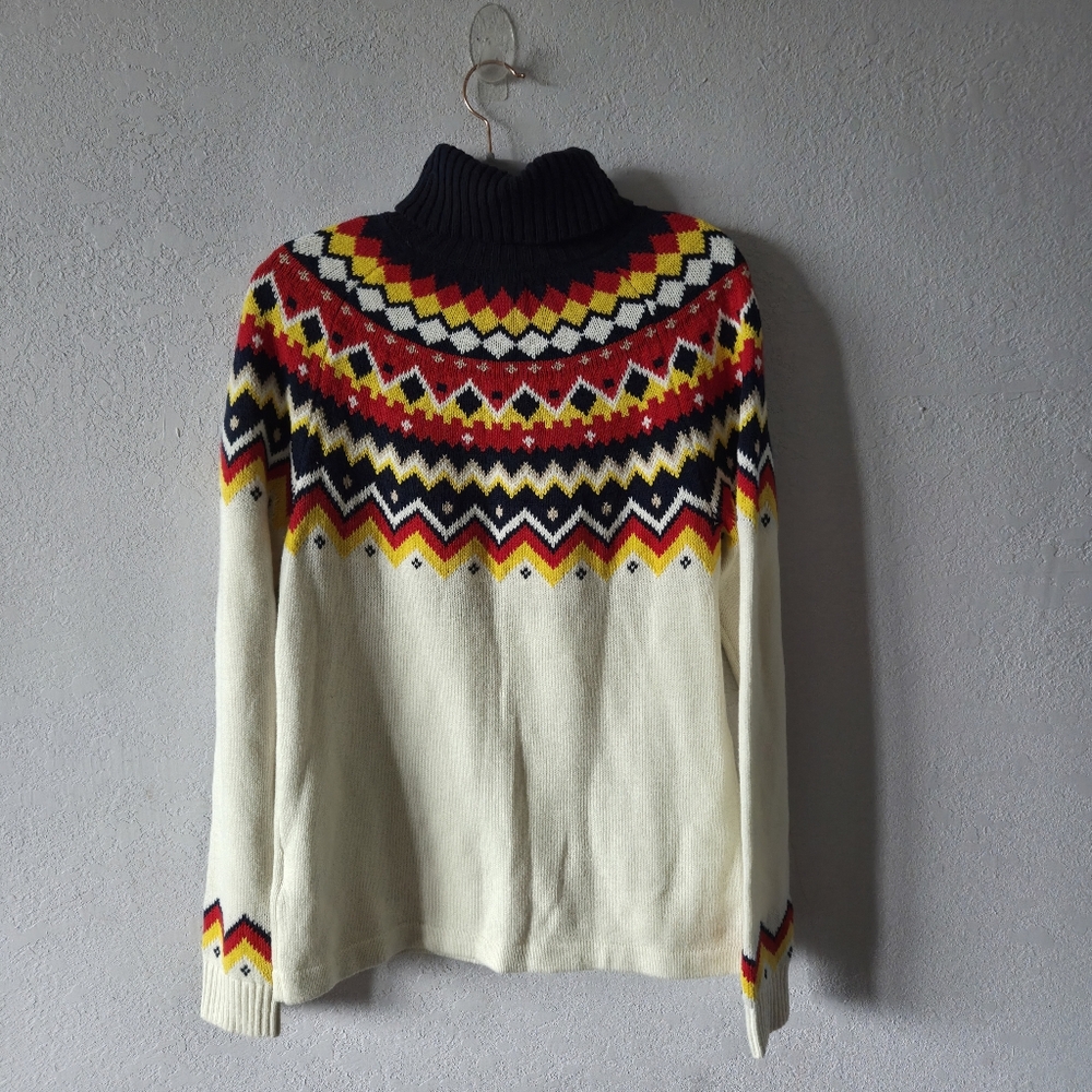 Lands' End Cream Sweater with Colorful Geometric Design